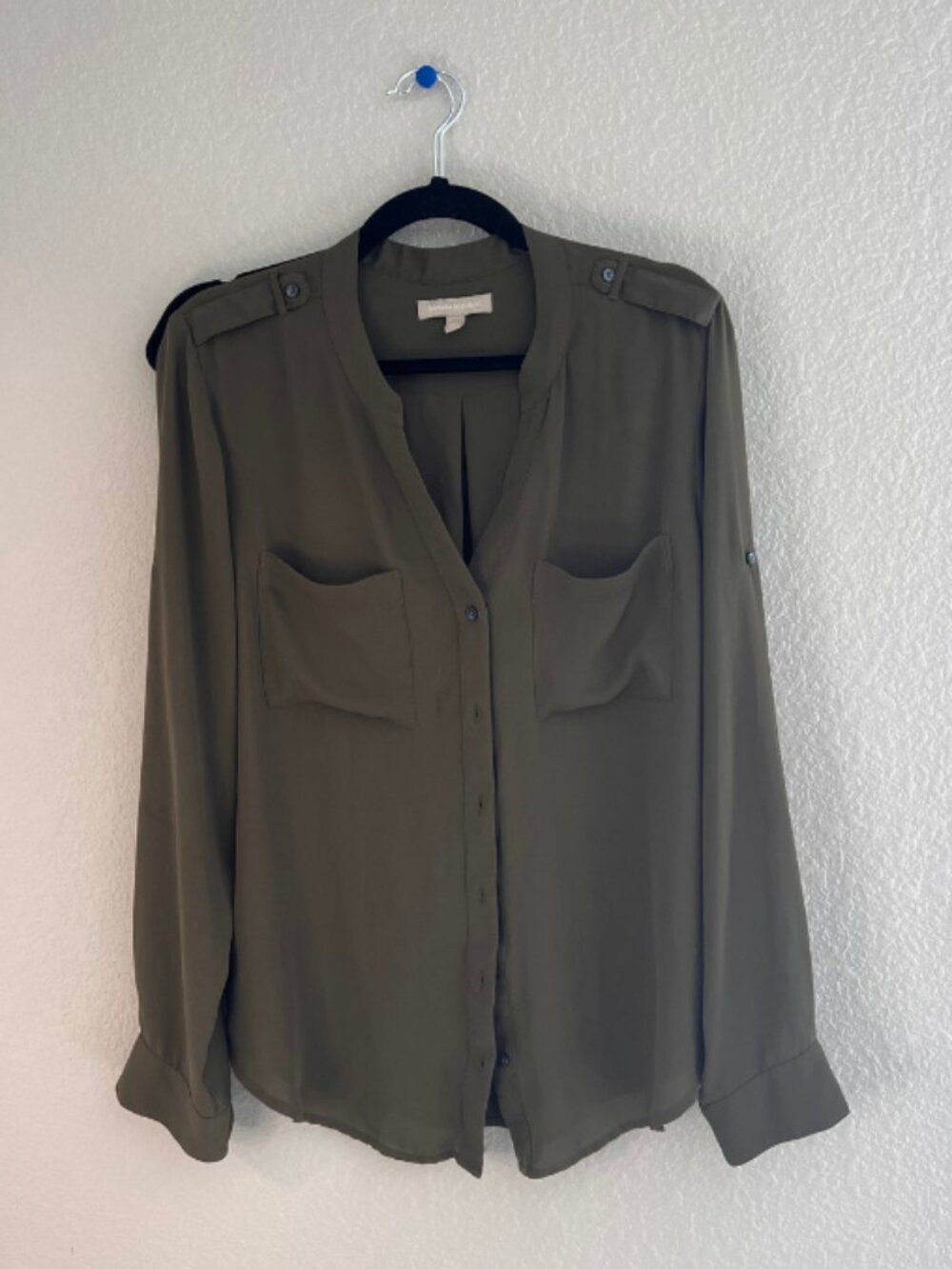 Banana Republic Women’s Olive Green Utility Button-Up Blouse Size Large